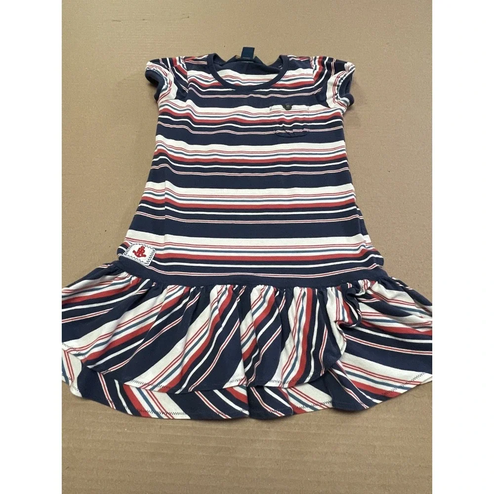 Ralph Lauren Polo Girls Americana Ruffle Toddler Dress Sz 4T Cotton Patch Pocket